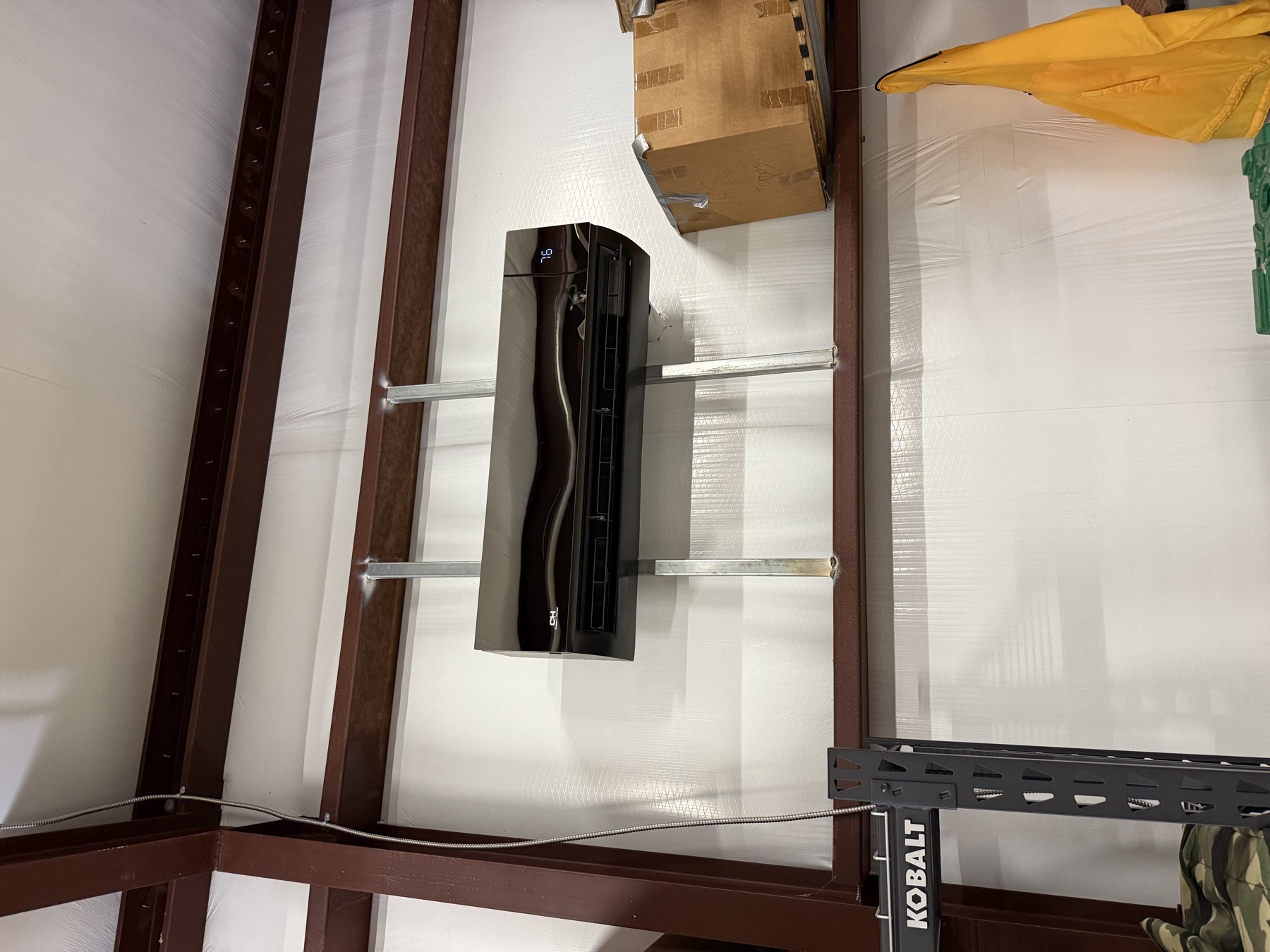Mini split head installed in a converted Belmont area workshop space by EZ Heating and Cooling