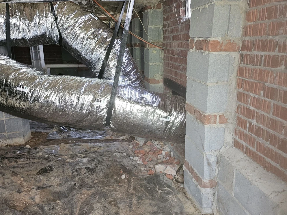 Sealed crawlspace ductwork installed at a Gaston County home by EZ Heating and Cooling