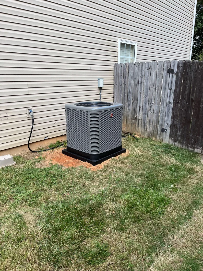 Rheem condenser installed at a Carolina home by EZ Heating and Cooling